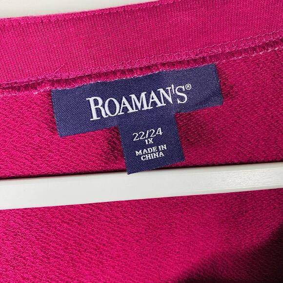Roaman's Size 22 24 Embellished Sleeve Sweater Pink Fuchsia Cotton Blend - Picture 4 of 6